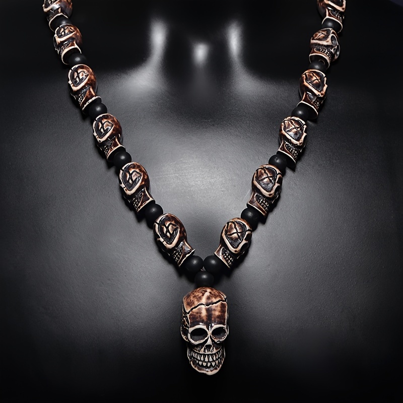 Punk Rock Skull Bead Necklace Halloween Decor 24 x14 x16mm 10mm Beads